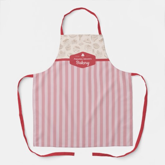 Personalisiert Retro Rosa Streifen Bäckerei Schürz Schürze (Vorderseite)