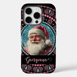 Personalisiert Retro Santa Pinkmas Floral Mandala iPhone 16 Pro Hülle