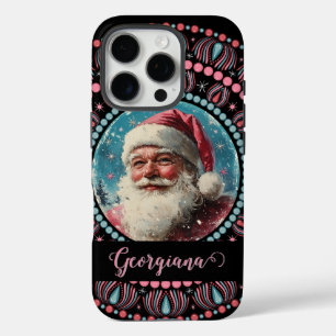 Personalisiert Retro Santa Pinkmas Floral Mandala iPhone 16 Pro Hülle