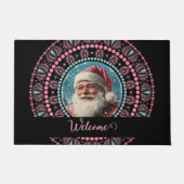 Personalisiert Retro Santa Pinkmas Floral Mandala Fußmatte (Vorderseite)