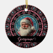 Personalisiert Retro Santa Pinkmas Floral Mandala Keramik Ornament (Vorne)