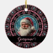 Personalisiert Retro Santa Pinkmas Floral Mandala Keramik Ornament (Hinten)