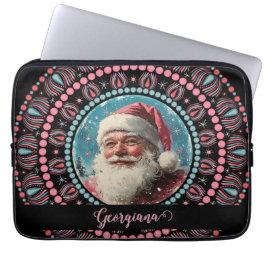 Personalisiert Retro Santa Pinkmas Floral Mandala Laptopschutzhülle