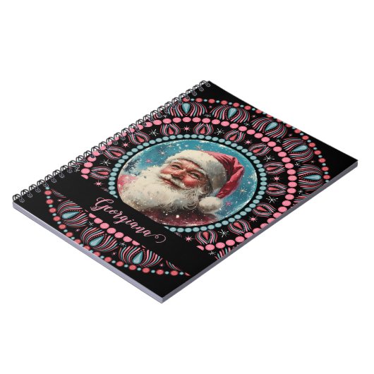 Personalisiert Retro Santa Pinkmas Floral Mandala Notizblock (Linke Seite)