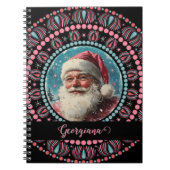 Personalisiert Retro Santa Pinkmas Floral Mandala Notizblock (Vorderseite)