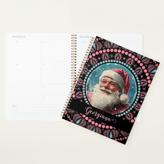 Personalisiert Retro Santa Pinkmas Floral Mandala Planer (Anzeige)