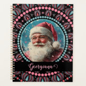 Personalisiert Retro Santa Pinkmas Floral Mandala Planer (Vorderseite)