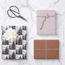 Personalisiert Retro Weihnachten Winterschnee & Bä Geschenkpapier Set