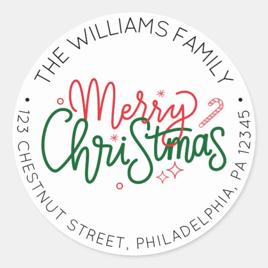 Personalisiert Retro-Weihnachtsrücksendeadresse Runder Aufkleber (Vorderseite)