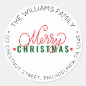 Personalisiert Retro-Weihnachtsrücksendeadresse Runder Aufkleber (Vorderseite)