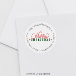 Personalisiert Retro-Weihnachtsrücksendeadresse Runder Aufkleber
