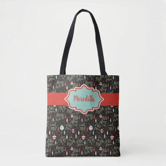 Personalisiert Retro Weihnachtsschmuck Gemustert Tasche (Vorderseite)