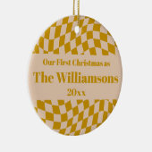 Personalisiert Retro Yellow Checkerboard Weihnacht Keramik Ornament (Rechts)