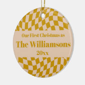 Personalisiert Retro Yellow Checkerboard Weihnacht Keramik Ornament (Links)