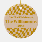 Personalisiert Retro Yellow Checkerboard Weihnacht Keramik Ornament (Hinten)