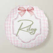 Personalisiert Riley Baby Girl Kinderzimmer Bow&Gi Rundes Kissen (Vorderseite)