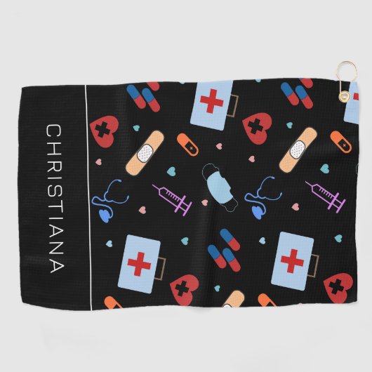 Personalisiert RN Nurse | Medizinisches Muster Golfhandtuch (Horizontal)