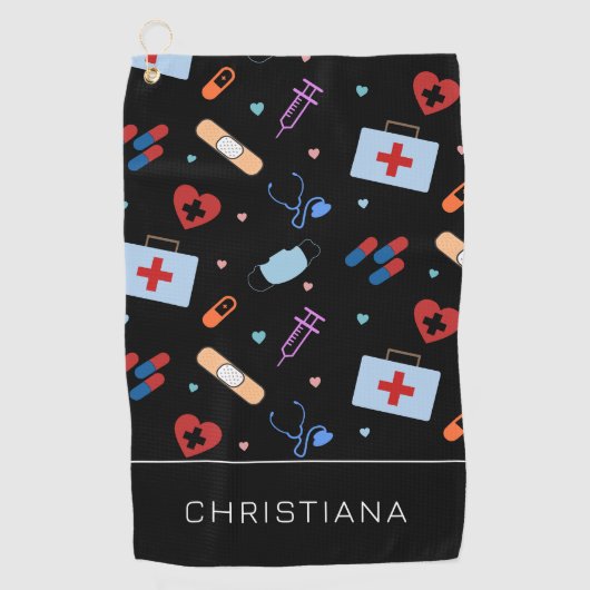 Personalisiert RN Nurse | Medizinisches Muster Golfhandtuch (Vorderseite)