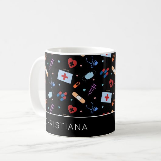 Personalisiert RN Nurse | Medizinisches Muster Kaffeetasse (Vorderseite Links)