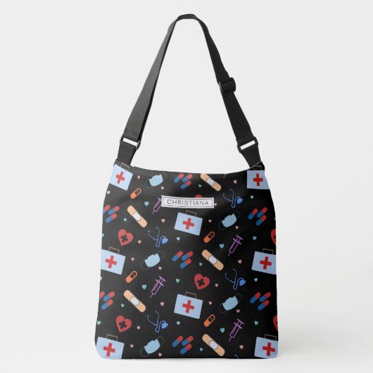 Personalisiert RN Nurse | Medizinisches Muster Tragetaschen Mit Langen Trägern (Vorderseite)