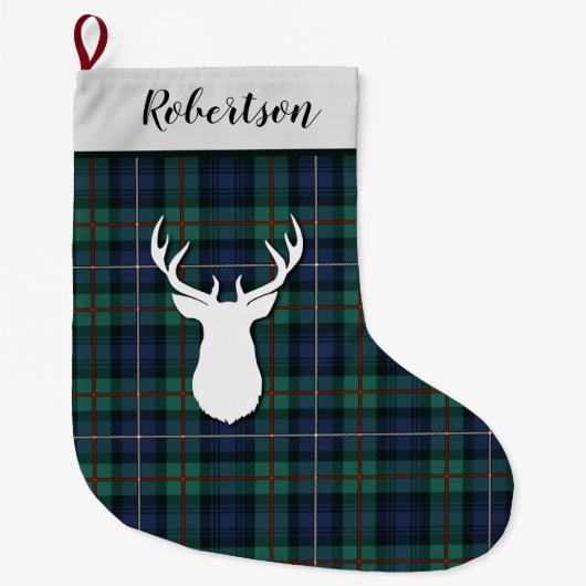Personalisiert Robertson Tartan Green Lila Kariert Großer Weihnachtsstrumpf (Vorderseite)