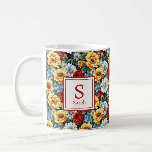 Personalisiert-Romantische Frühjahrsmädchen-Blume Kaffeetasse (Links)