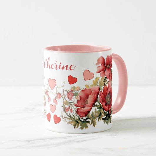 Personalisiert Romantische Vintage Poppies und Her Tasse (VorderseiteRechts)