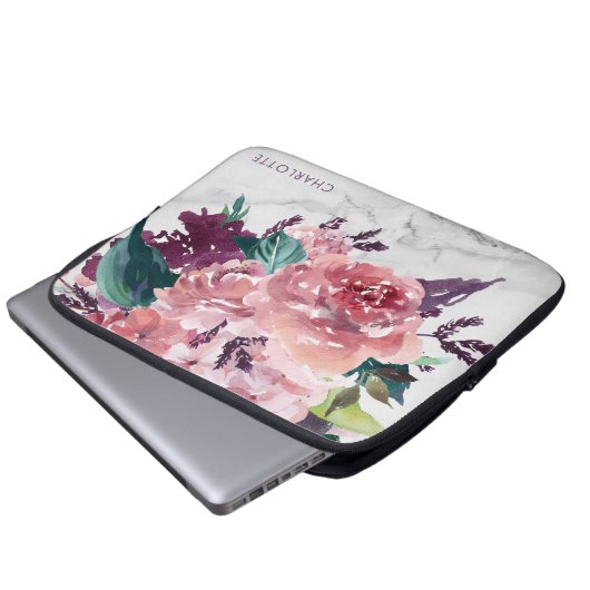 Personalisiert-Romantischer Vintag rosa Blumenmarm Laptopschutzhülle (Vorne Knopf)