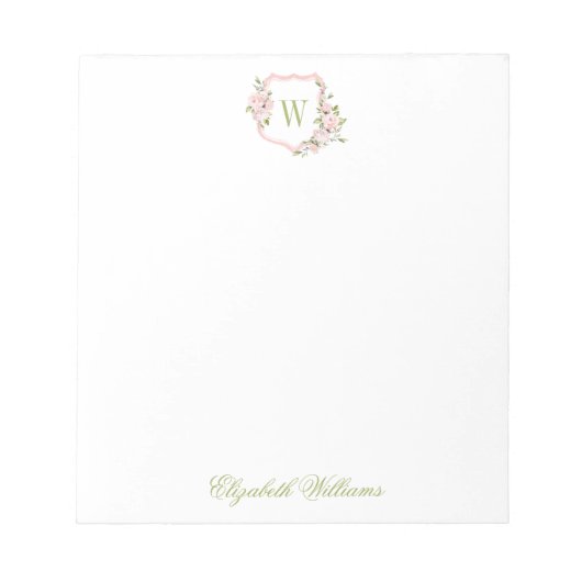 Personalisiert Romantisches Rosa Wappen Notizblock (Vorderseite)