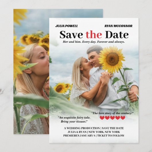 Personalisiert Romcom Poster Foto Save the Date (Vorne/Hinten)