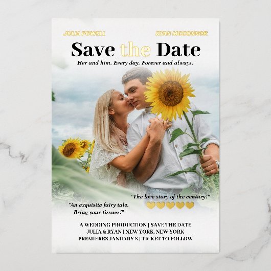 Personalisiert Romcom Poster Foto Save the Date Folieneinladung (Vorderseite)