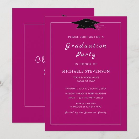 Personalisiert rosa Abschluss Einladung Templste (Vorne/Hinten)