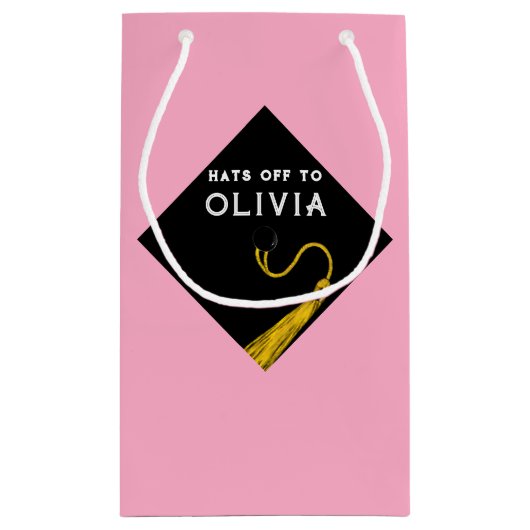 Personalisiert rosa Abschluss Mittlere Geschenktas Kleine Geschenktüte (Rückseite)