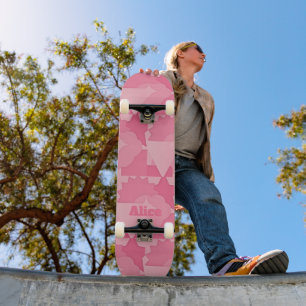 Personalisiert rosa Abstraktes Muster mit Name Skateboard