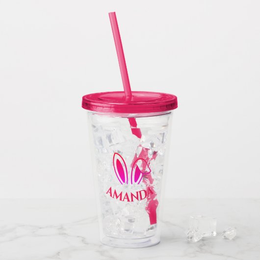 Personalisiert rosa Akryltumbler mit sonnigen Ohre Acryltrinkbecher (Vorderseite Ice)