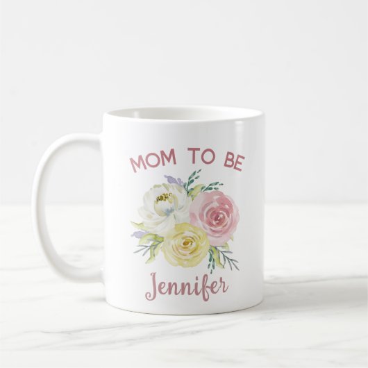 Personalisiert rosa Aquarellfarben Blume Mama Kaffeetasse (Links)