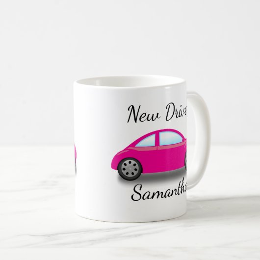 Personalisiert-rosa-Auto-Neuer Führerschein Kaffeetasse (VorderseiteRechts)