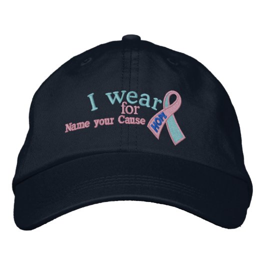 Personalisiert rosa Blauer Hope Cancer Ribbon Text Bestickte Baseballkappe (Vorderseite)