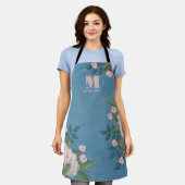 Personalisiert rosa blauer Monogramm Rose Schürze (Getragen)