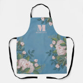 Personalisiert rosa blauer Monogramm Rose Schürze (Vorderseite)