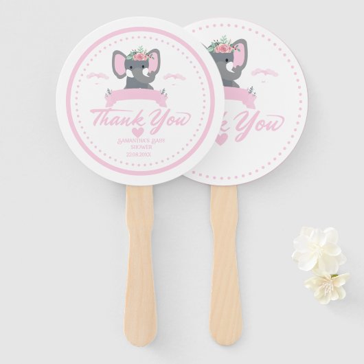 Personalisiert rosa Blumendusche niedlich Elephant Fächer (Vorne und Hinten)