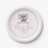 Personalisiert rosa Blumendusche niedlich Elephant Pappteller (Vorderseite)