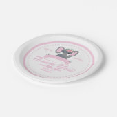 Personalisiert rosa Blumendusche niedlich Elephant Pappteller (Schrägansicht)