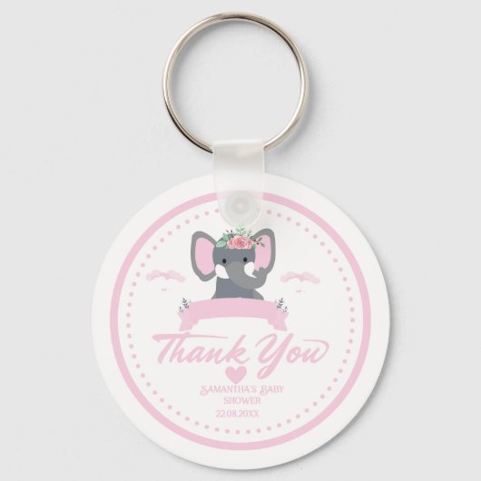 Personalisiert rosa Blumendusche niedlich Elephant Schlüsselanhänger (Vorderseite)