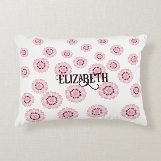 Personalisiert rosa Blumenmuster Rundkissen Dekokissen (Vorderseite)