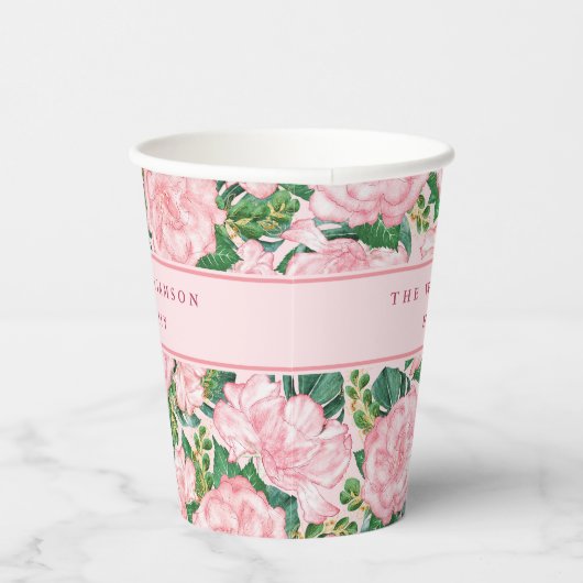 Personalisiert rosa Blumensommer Party Pappbecher (Rechts)