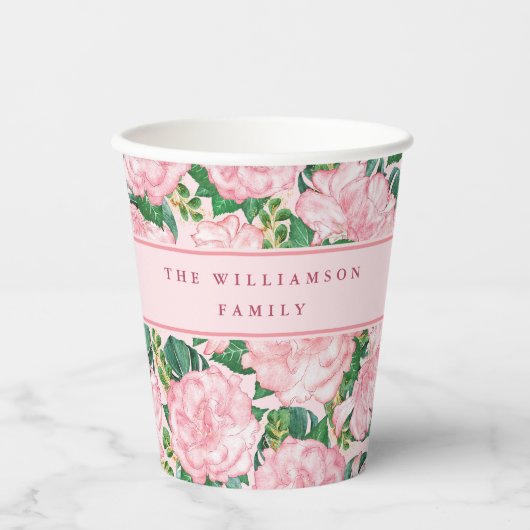 Personalisiert rosa Blumensommer Party Pappbecher (Vorderseite)