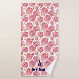 Personalisiert rosa Blumentuch - Individuelle Name Badehandtuch