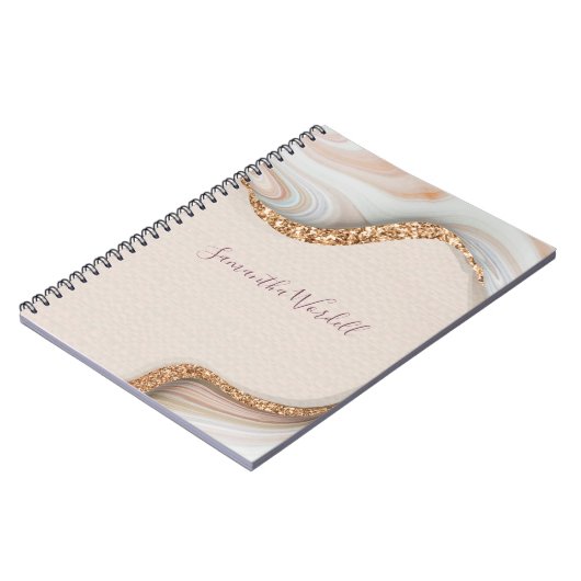 Personalisiert rosa Blush Agate Geode Gold Glitzer Notizblock (Linke Seite)