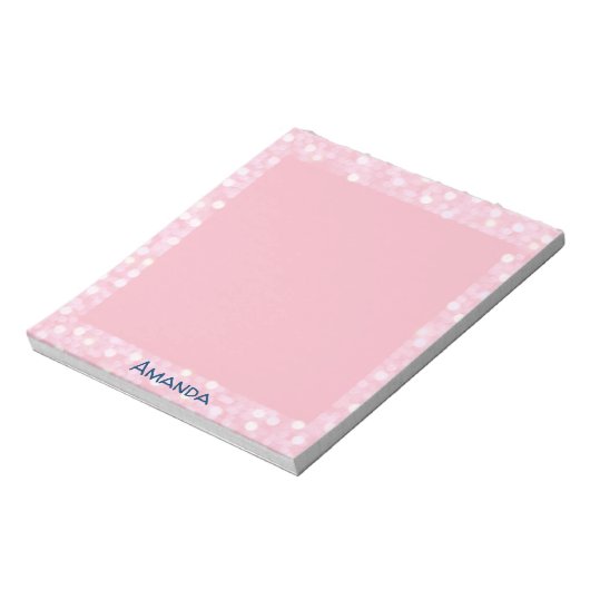 Personalisiert rosa Bokeh-Rahmen Notizblock (Rotiert)